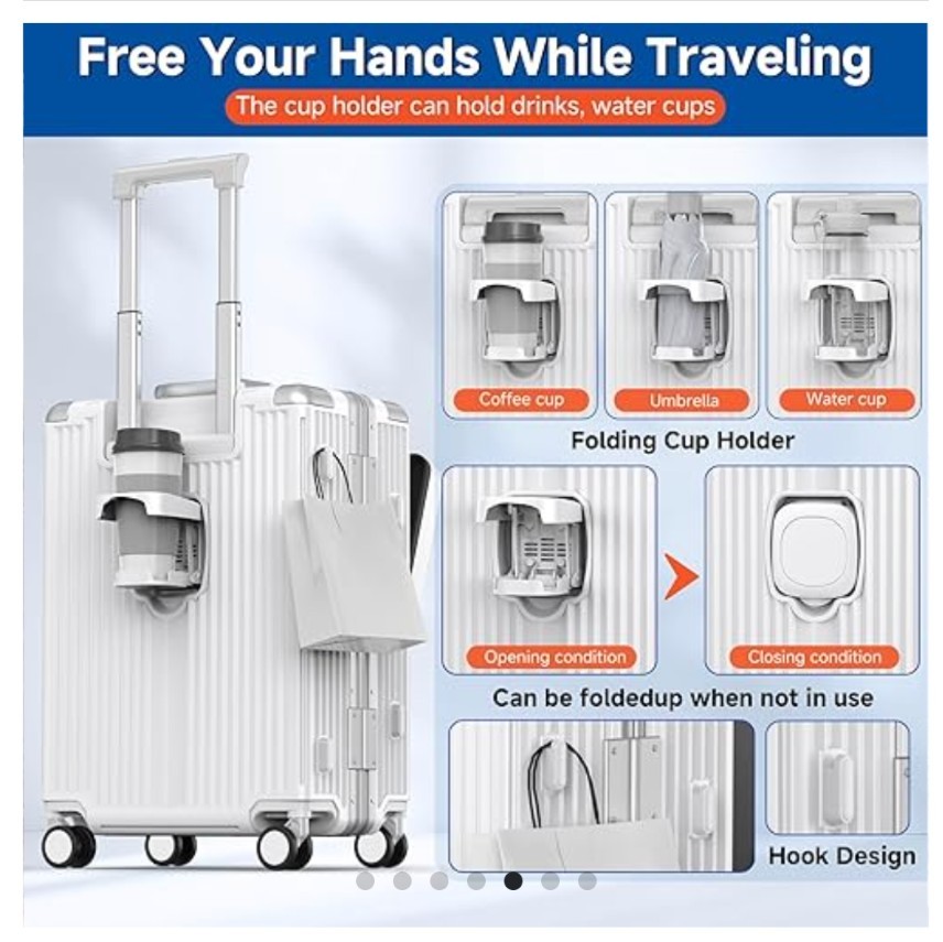 22" Airline Approved Carry-On Luggage, Aluminum Frame USB Laptop Pocket Suitcase