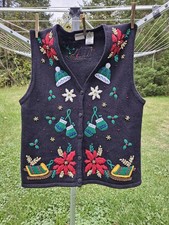 Women's Large 12/14 Christmas Sweater Vest Button Down Bobbie Brooks