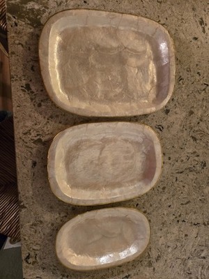 Set Of Three Capiz Shell Trays With Gold Trim