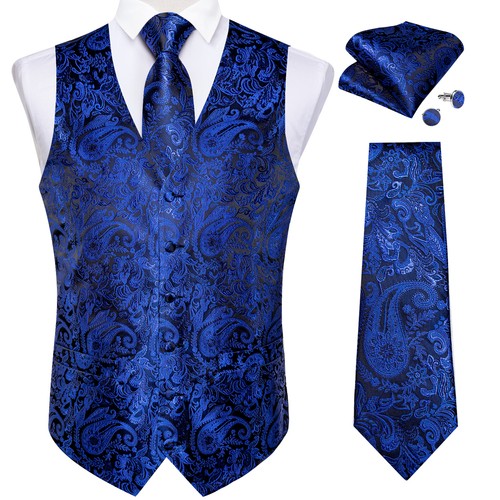 Men's Tuxedo Vest & Bowtie/Necktie Set, Classic Formal Waistcoat Paisley Floral - Picture 168 of 224
