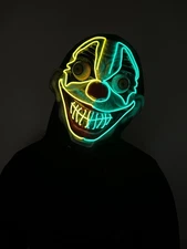 Halloween Clown Scary Mask LED light up for Cosplay, Carnavals (Yellow/Green)