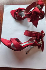 Red Silk 3 inch heel shoes with bow
