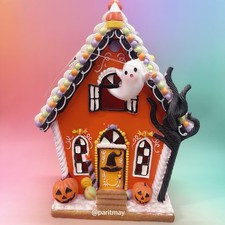 GHOULISH LED Haunted House Halloween Decor Light Up Orange Ghost 10.5in NEW 