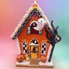 GHOULISH LED Haunted House Halloween Decor Light Up Orange Ghost 10.5in (NEW)