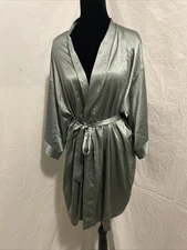 Victorias Secret Short Robe XS/S Sage Green Satin Short Sleeve Tie Waist Pocket