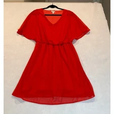 Charming Charlie Red V Neck Flutter Sleeve Elastic Waist Midi Dress Size M