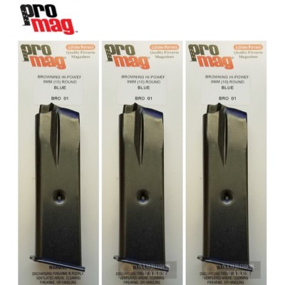 THREE ProMag Browning Hi-Power / P-35 9mm 10-Round Magazines BRO01 FAST SHIP