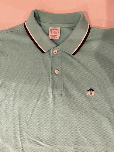 Brooks Brothers Polo Shirt Mens Medium Seafoam Green Cotton Mesh Fleece Logo EUC - Picture 6 of 7