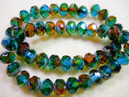 25 cuentas - 8x6 mm verde Capri azul mezcla de oro Picasso cuentas rondelle checas - Imagen 2 de 2