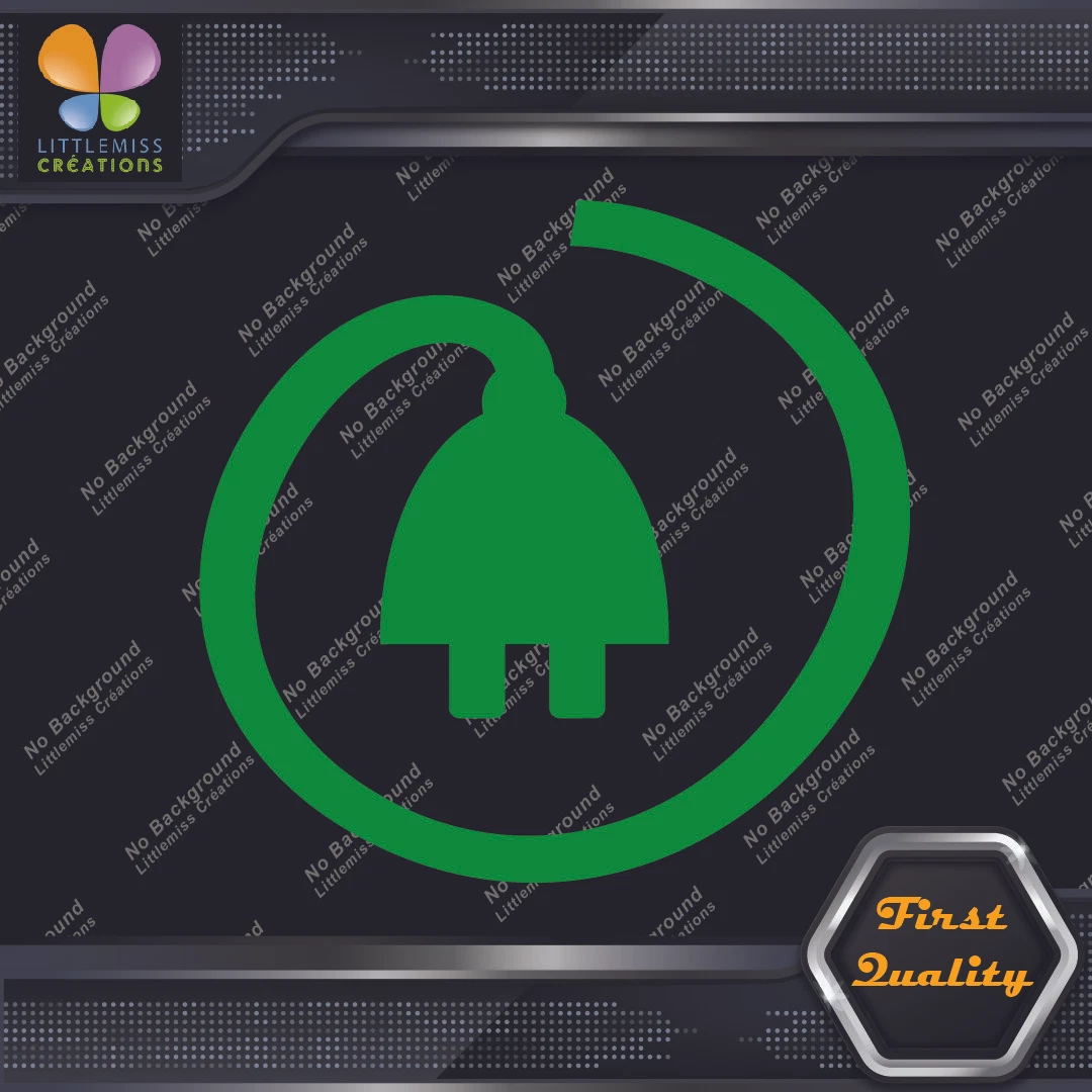 Electric Car Vehicle Plug Circle Icon EV Hybrid Green Vinyls Decals Stickers
