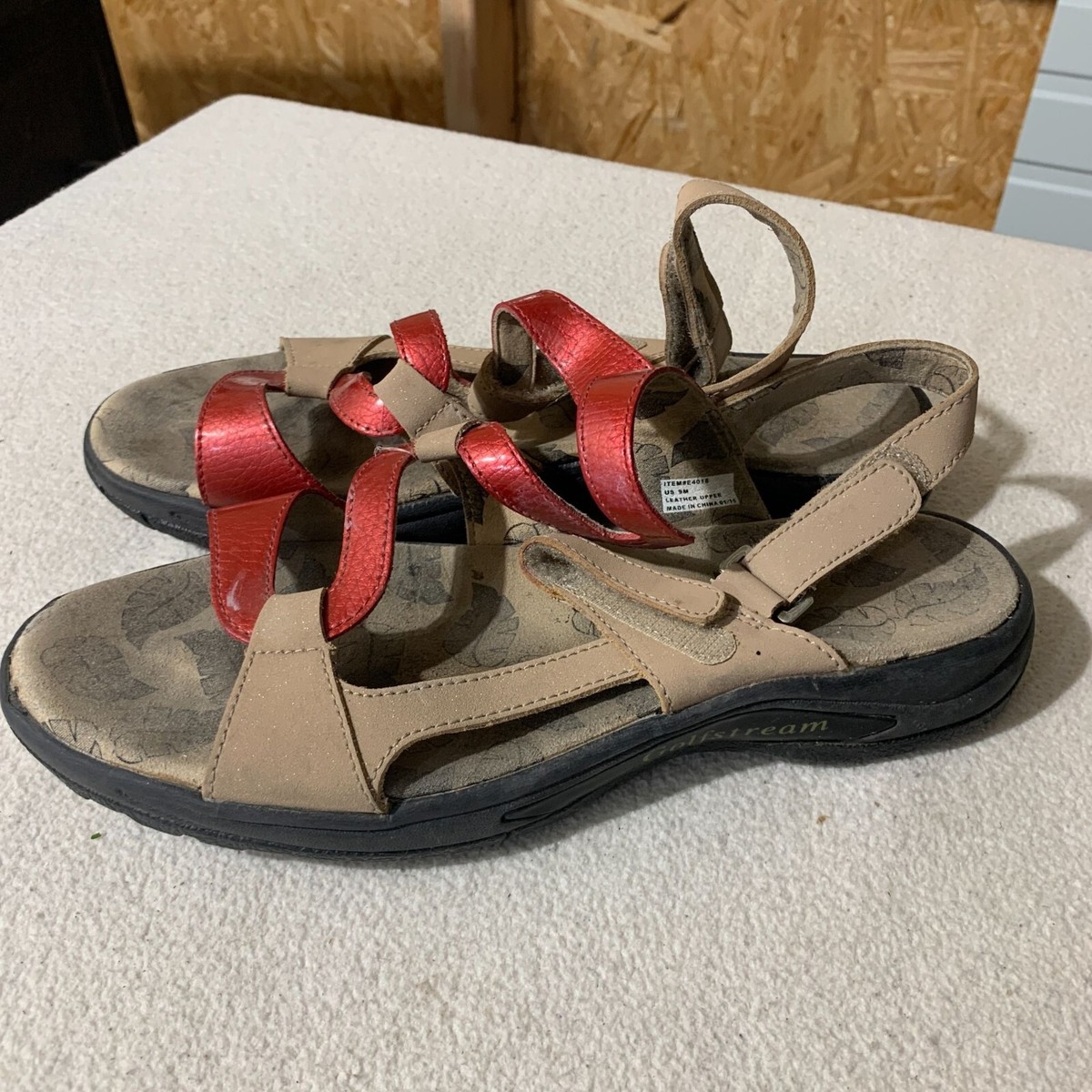 Golfstream Shoes Women's Size 9M Red Leather Open Toe Hook Loop Golf  Sandals