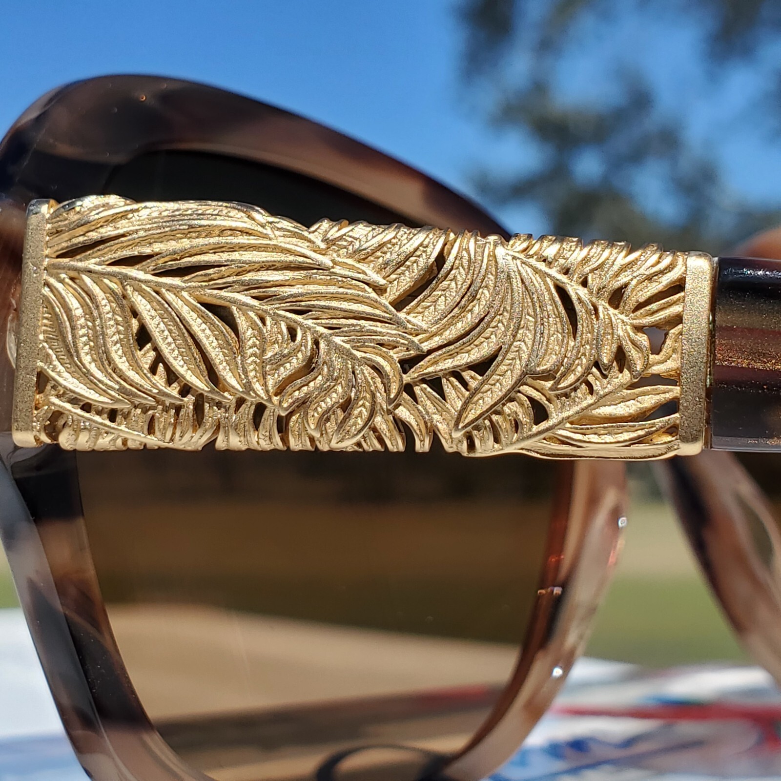 Maui Jim SWAYING PALMS 53093 Swirl Brown w/ YELLOW 24K GOLD Frame