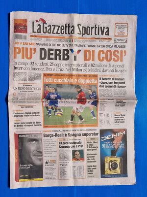 Gazzetta Dello Sport 17 Décembre 2001 Totti Roma Juventus Verona Trezeguet