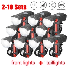 USB Rechargeable Bike Headlight & Tail Light Set Waterproof Front & Rear Light