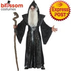 CA818 Dark Wizard Sorcerer Magician Medieval Robe Halloween Merlin Mens Costume