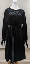Gap sz S Sheath Dress black velvet velour long sleeves ties at ends stretch 1446