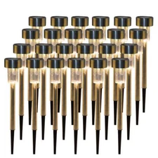 24PC Outdoor Lawn Solar Power LED Garden Landscape Path Lights Stainless Steel