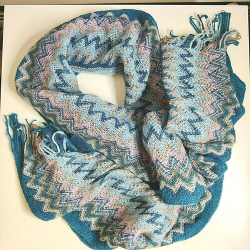 Missoni Women's Turquoise 3 Layer Fringe Mohair Blend Elastic Scarf Size 100X10 - 第 1/6 張圖片