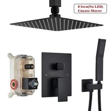 Shower Faucet Set Kit Matte Black Ceiling Mount 8 Rain Shower Head Combo w/Valve