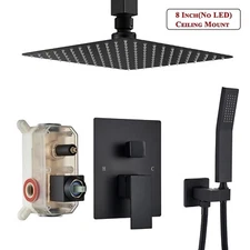 Shower Faucet Set Kit Matte Black Ceiling Mount 8”Rain Shower Head Combo w/Valve