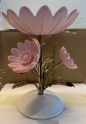 Bath & Body Works Pink Metal Flower 3-Wick Candle Holder Pedestal NIB 2025
