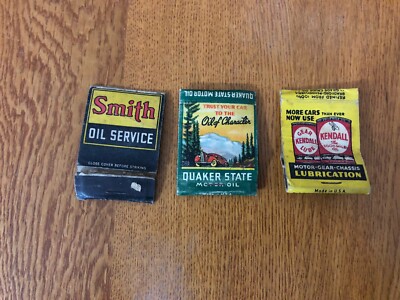 VTG LOT OF 3 OIL MATCHBOOKS SMITH-QUAKER STATE-KENDALL BORK S SERVICE