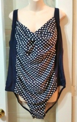 blue and white polka dot bathing suit