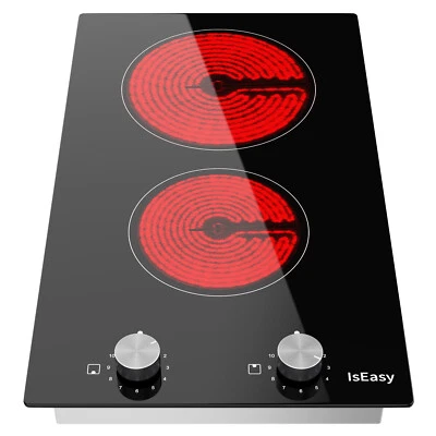 IsEasy 3200W Glaskeramik Kochfeld Einbau 2 Zonen , Drehknopf Knebel Timer DE