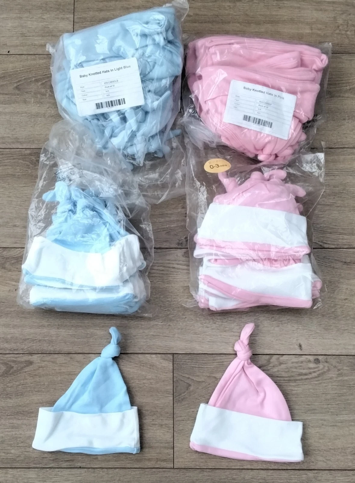 Wholesale 47 Baby Knotted Cotton Beanie Hats Pink Blue 0-3 Months