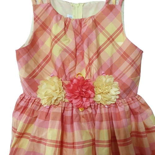 Bonnie Jean Girls Dress Size 10 Plaid Lined Shantung Multicolor Flowers Cute New - Picture 4 of 9