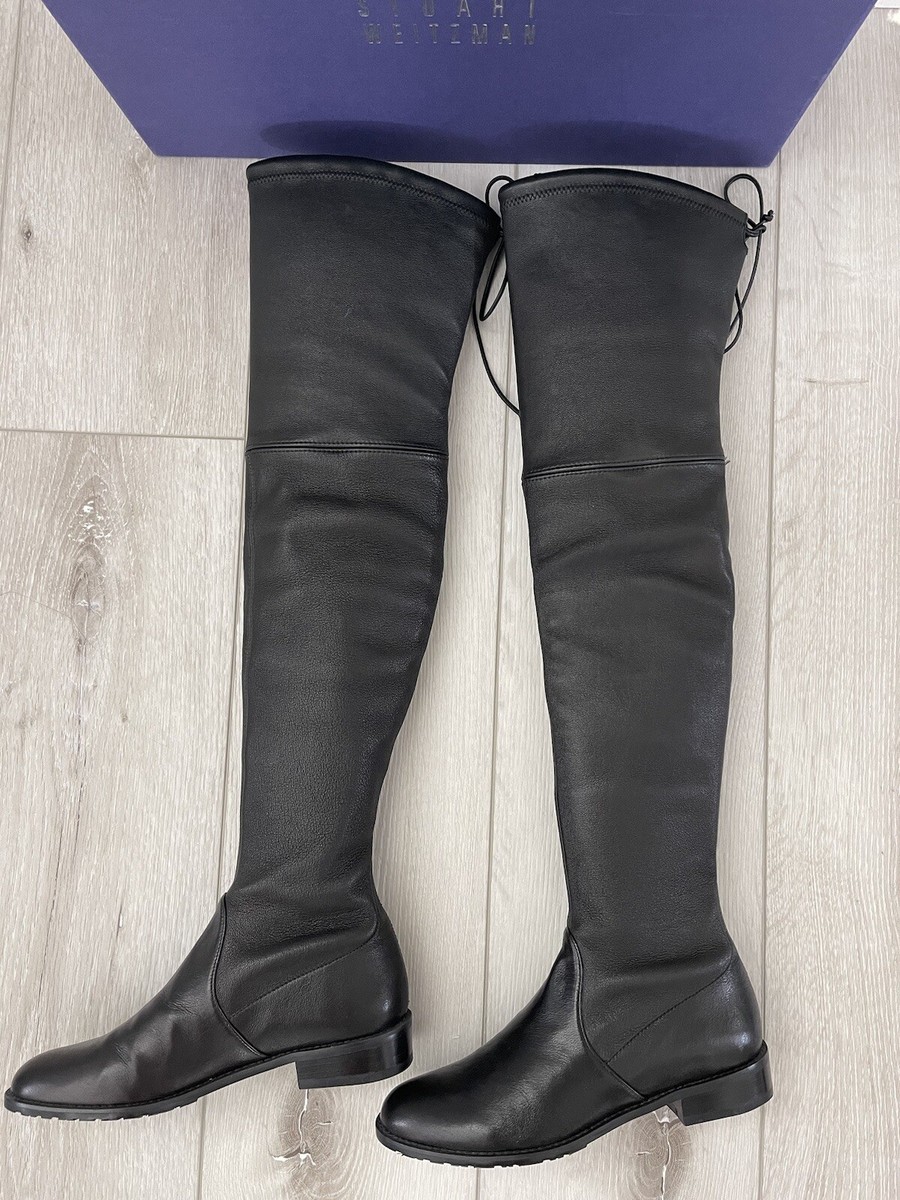 Stuart Weitzman LOWLAND Black Stretch Leather Boot Size 4.5