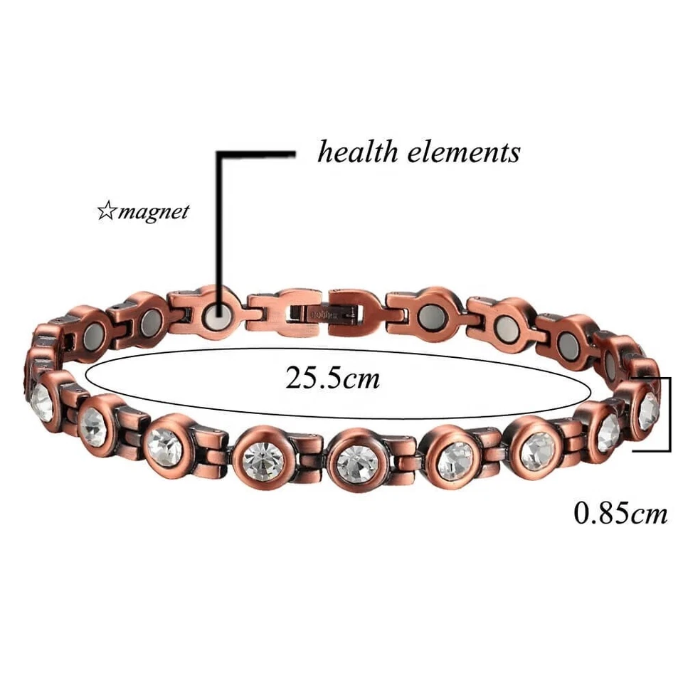 Tornozeleira magnética de cobre puro com 19 ímãs de alta qualidade e zircão branco, presente - Imagem 3 de 4