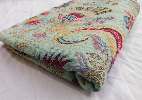 Cotton Blanket Gudari Indian Kantha Quilt Vintage Handmade Bedspread Throw - Picture 3 of 3