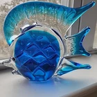 Vintage Hand Blown Art Glass Blue Tropical Fish Paperweight - Murano Style