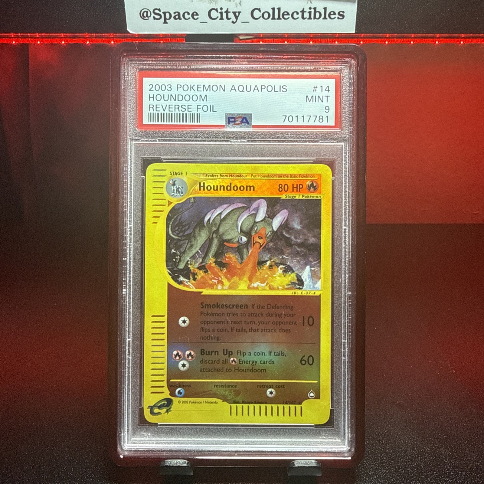 Pokémon TCG Houndoom 14/147 Reverse Holo Aquapolis 2003 POP 77 PSA 9