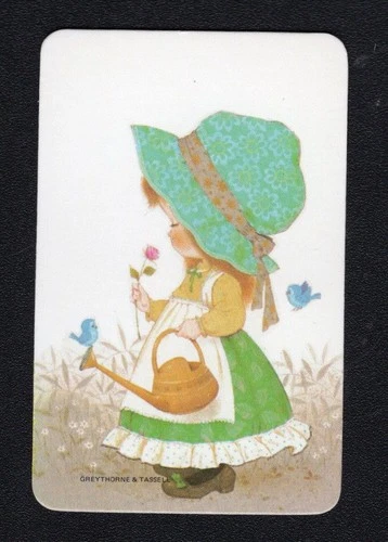 Vintage Swap Card - Cute Girl Smelling Flower (BLANK BACK)