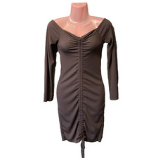 PLT Dark Grey Dress Bodycon L/S Adjustable Front Ribbed Size 10 BNWOT