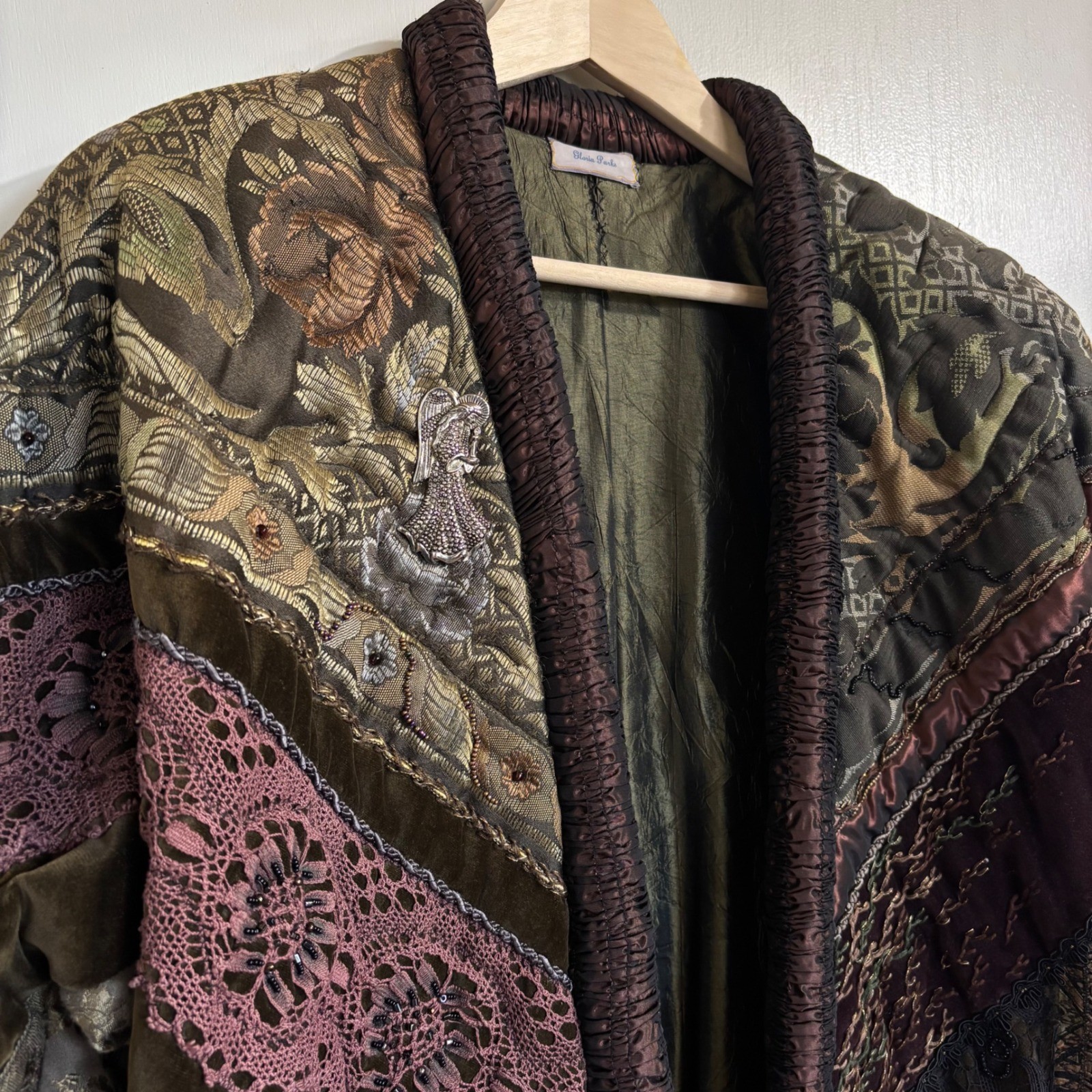 Vintage Crazy Quilt Patchwork Jacket Long Coat Ve… - image 2