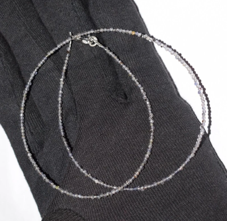 Natural Blue Iolite Gemstone Necklaces 925 Sterling Silver 2 mm Beads 18" String - Image 2 of 4