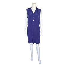 Alfani Shirt Dress Womens 16 Blue Sleeveless Collared Elastic Waist Career