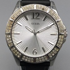 Guess Womens Watch 39mm Silver Tone Crystals Black Rubber W0652L1 New Battery