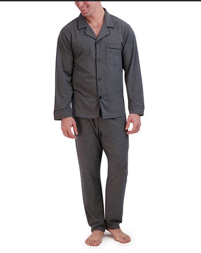 Mens Hanes Woven 2 Piece Pajama Set W/ Pocket XL Grey NWT Lightweight Long Sleev