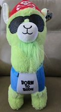 Green "Born to Ride" Biker Llama Plush w/ Sunglasses & Skull Pirate Bandanna-18"