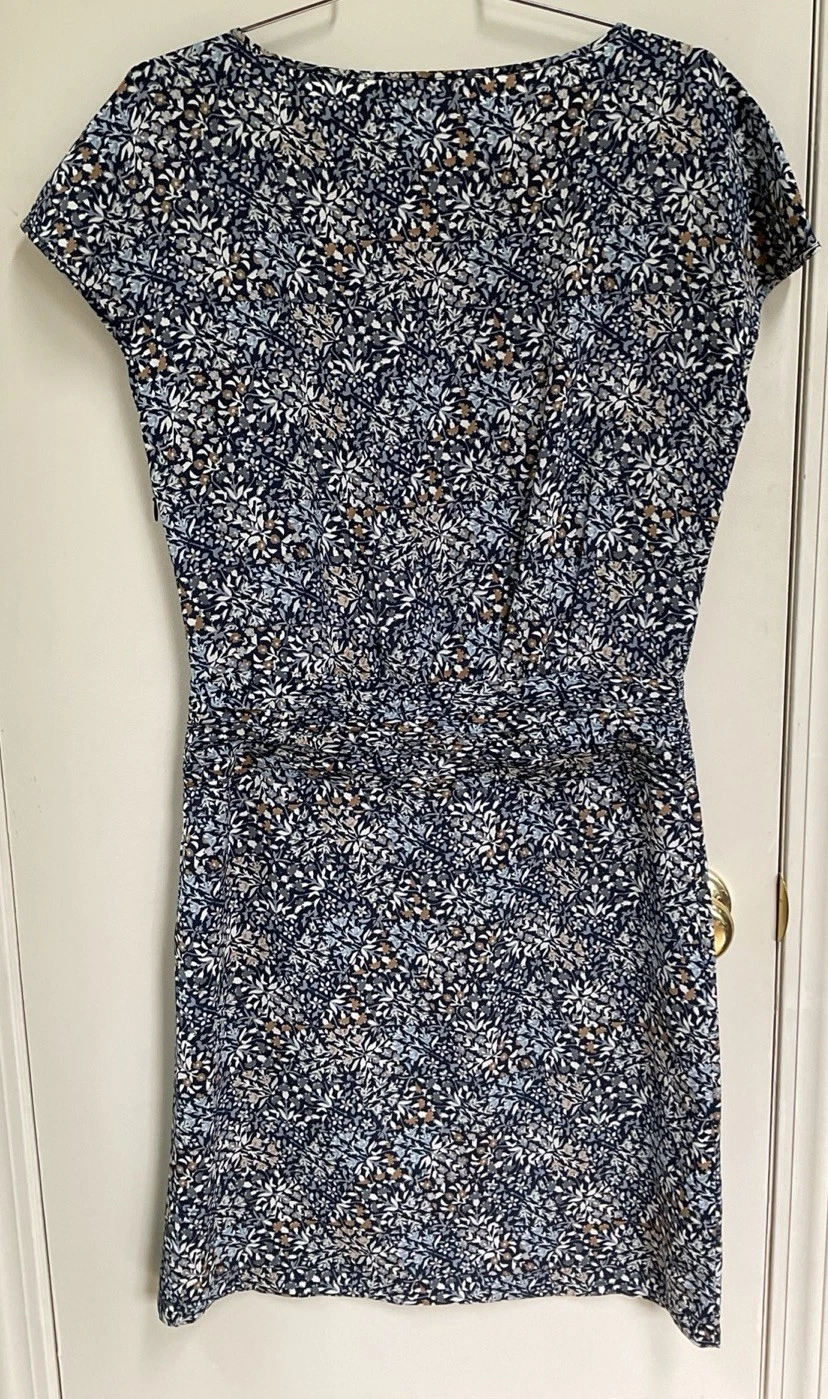 Abito donna Tory Burch seta vita bassa blu bianco marrone floreale taglia 2 XS