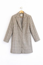 UK 6 Oversized Primark Cream Beige Blue Check Smart Tailored Blazer Coat