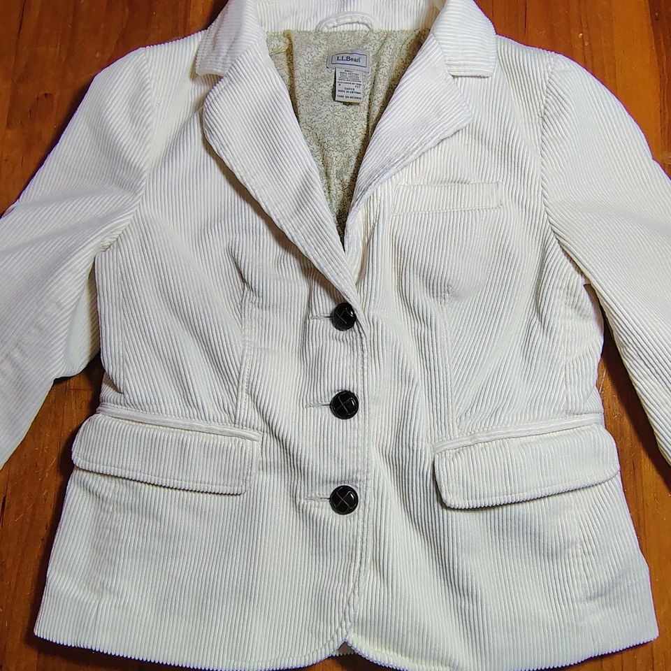 L.L.Bean Corduroy Blazer Jacket Cream Button Front Pocketed Petite Women's - Image 4 of 4
