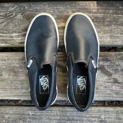 Vans Classic Slip On Leather Perforated Black Sneakers Women's Size 7.5 Men's 6
