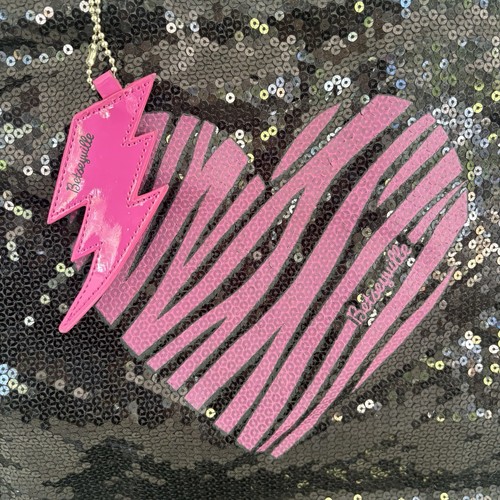Betseyville Black & Pink Sequin Zebra Print Heart Large Tote Bag Betsey Johnson - Picture 2 of 11