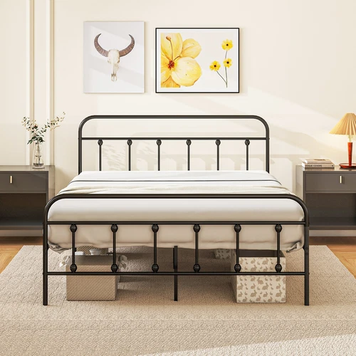 HOMCOM King Platform Bed Frame w/ Storage Black  , Refurbished