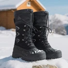 Men's Fur Liner Snow Boots Outdoor Waterproof Tall hiking Shoes Ski Boots BLACK